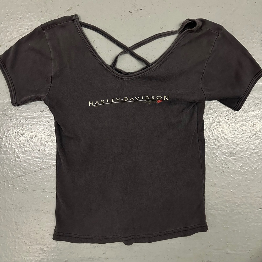 Vintage Harley Davidson Womens T-Shirt Small Black Preowned Hawkeye Iowa Rose